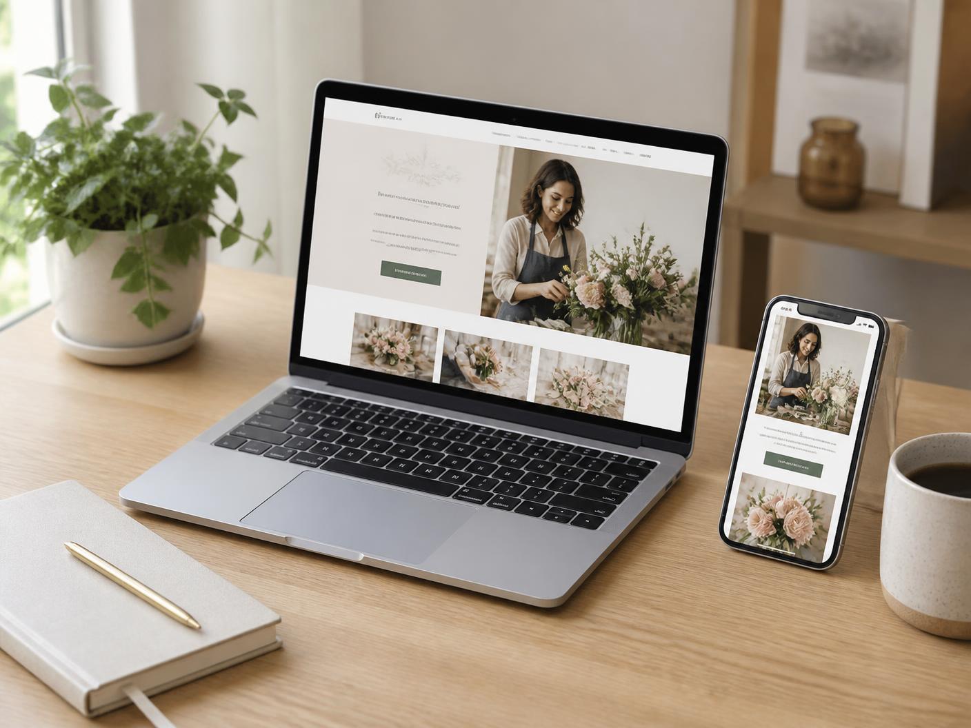 A PopUsIn business website shown on a laptop and a phone